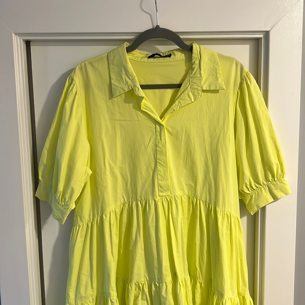 Neon Yellow Paper-Bag Style Dress